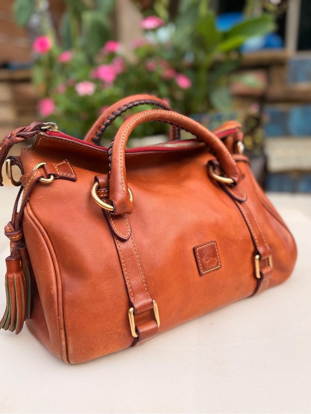 Dooney & Bourke Florentine Leather Satchel - Cognac Brown👜